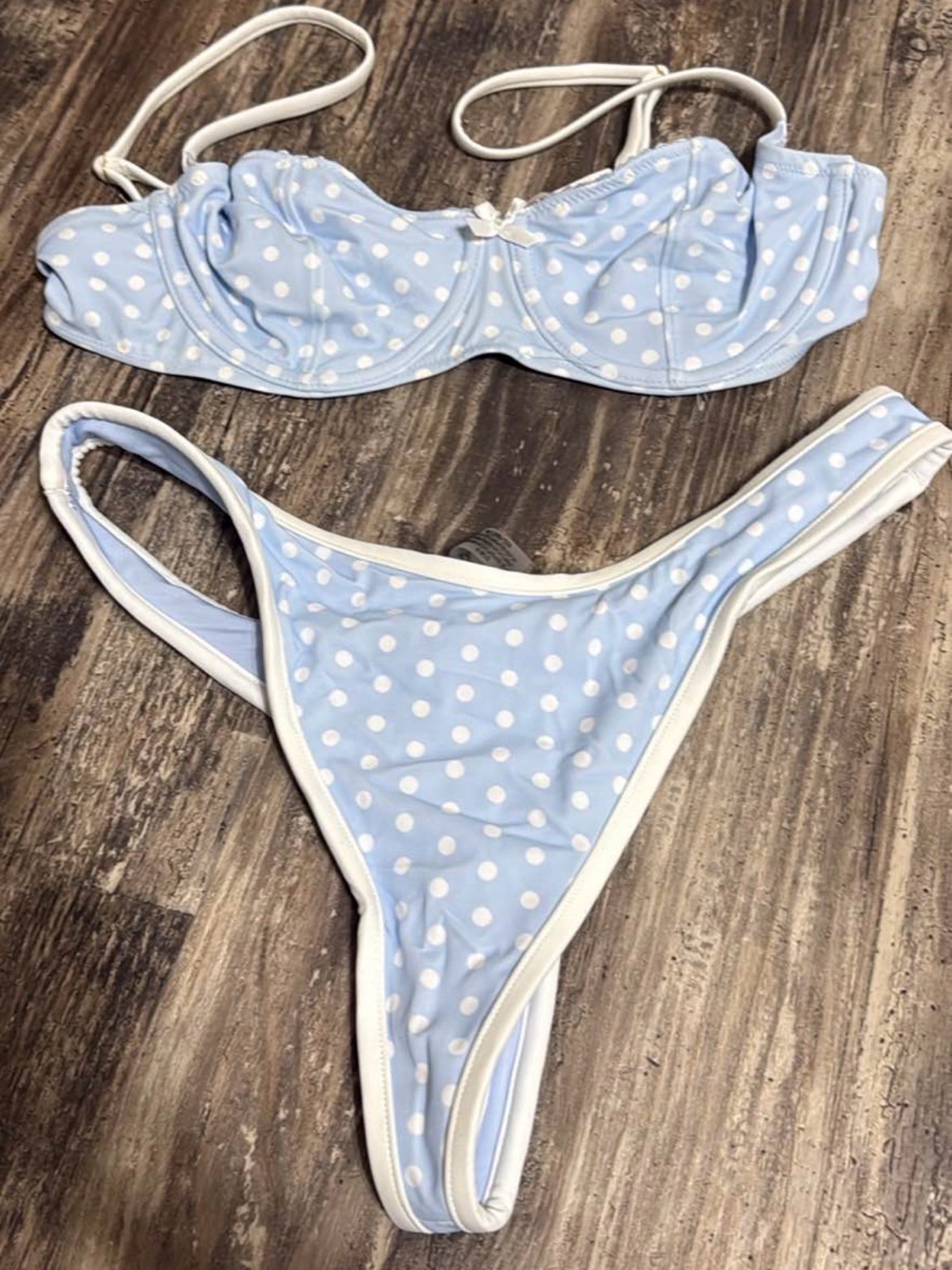 Pink Victoria's Secret Light Blue Polka Dot Bikini Top